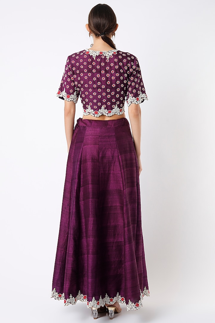 Purple Hand Embroidered Wedding Lehenga Set by Soumodeep Dutta at Pernia's Pop Up Shop
