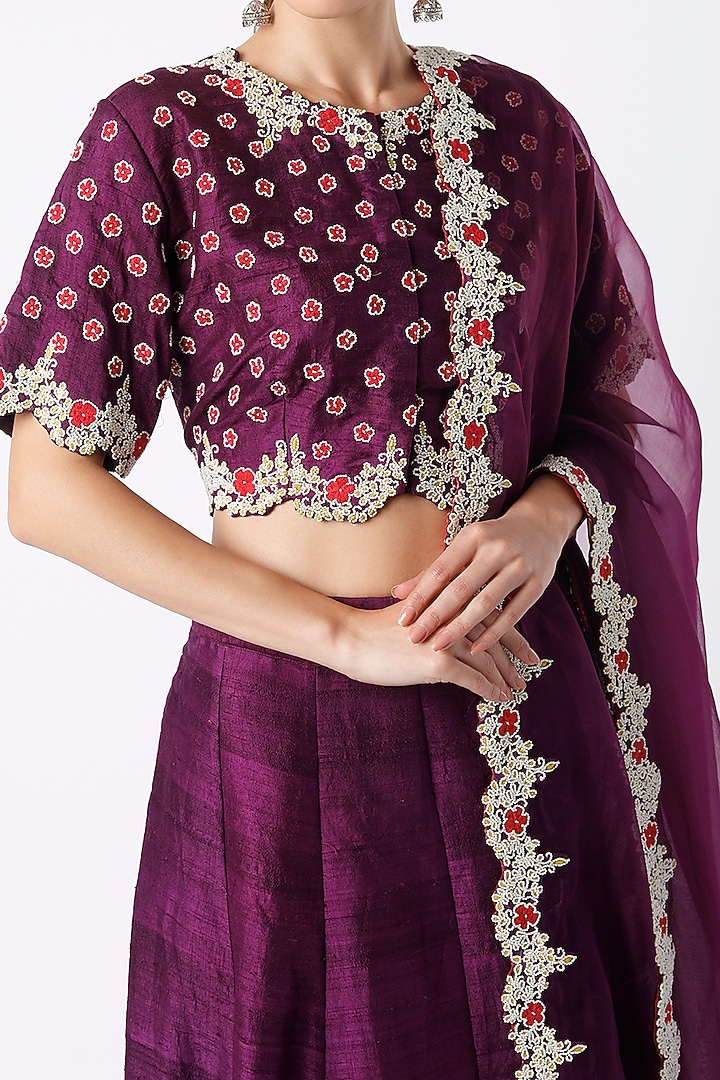 Purple Hand Embroidered Wedding Lehenga Set by Soumodeep Dutta at Pernia's Pop Up Shop