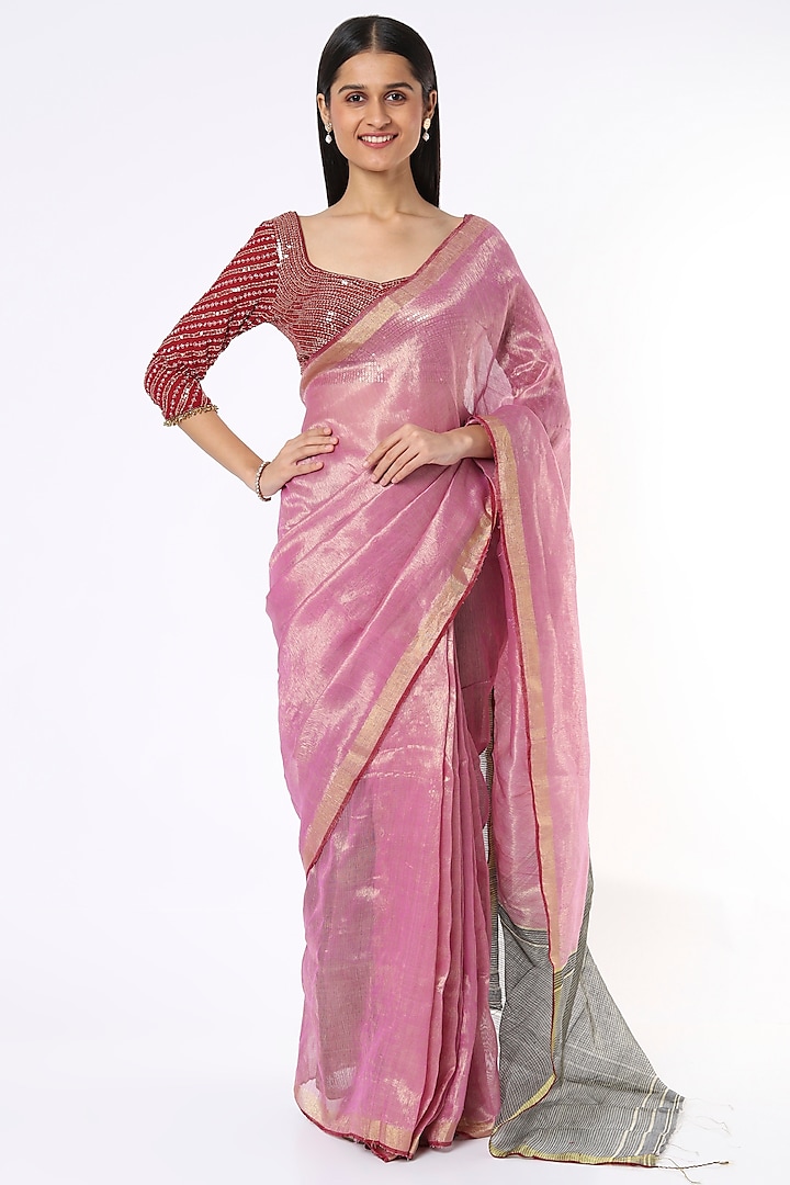 Mauve Silk Handloom Saree by Soumodeep Dutta