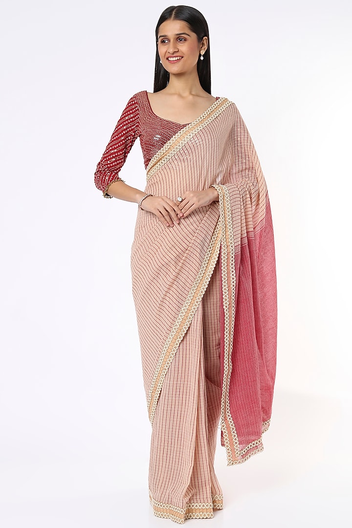 Beige Linen Silk Handloom Saree by Soumodeep Dutta