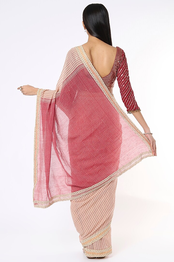 Beige Linen Silk Handloom Festive Saree by Soumodeep Dutta at Pernia's Pop Up Shop
