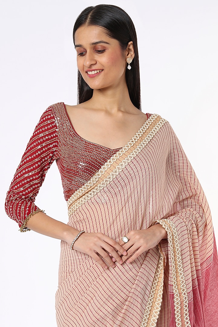 Beige Linen Silk Handloom Festive Saree by Soumodeep Dutta at Pernia's Pop Up Shop