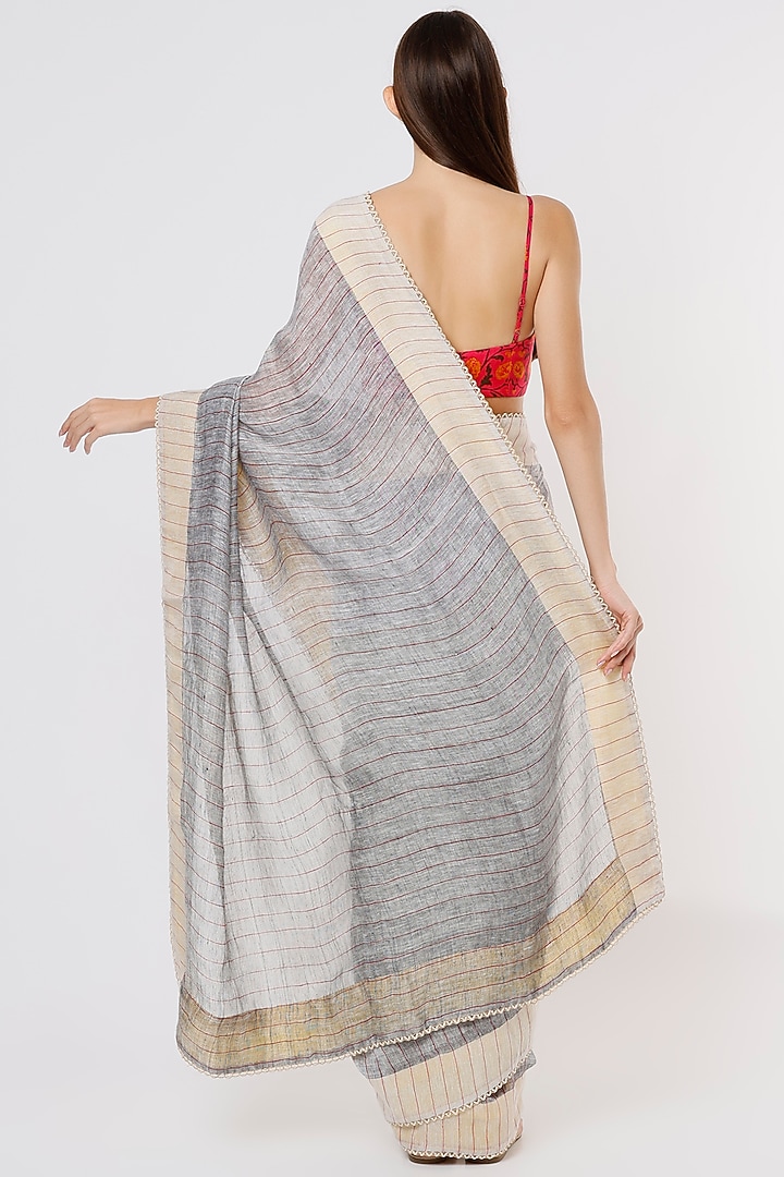 Grey Linen Silk Handloom Festive Saree by Soumodeep Dutta at Pernia's Pop Up Shop