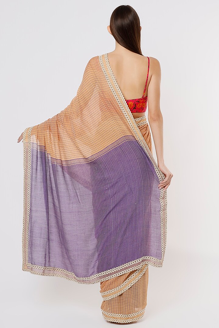 Beige & Purple Linen Silk Handloom Festive Saree by Soumodeep Dutta at Pernia's Pop Up Shop