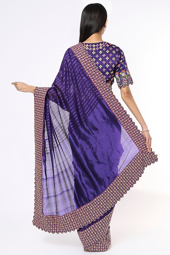 Violet Gota Hand Embroidered Wedding Saree Set by Soumodeep Dutta at Pernia's Pop Up Shop