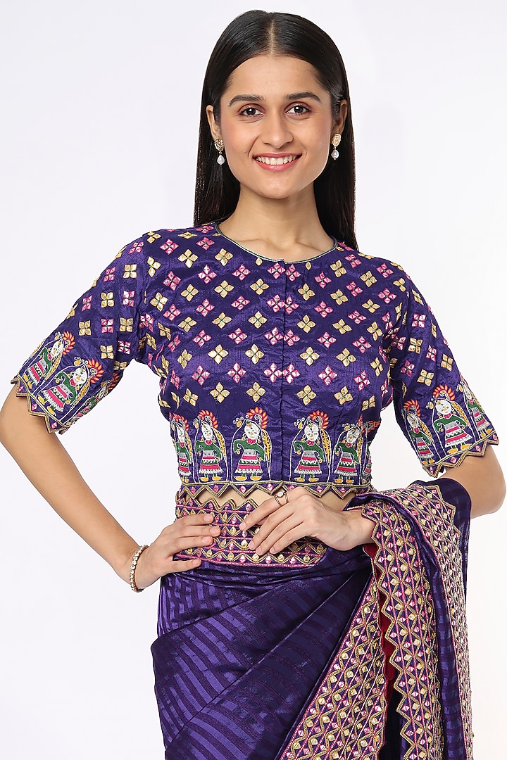 Violet Gota Hand Embroidered Wedding Saree Set by Soumodeep Dutta at Pernia's Pop Up Shop