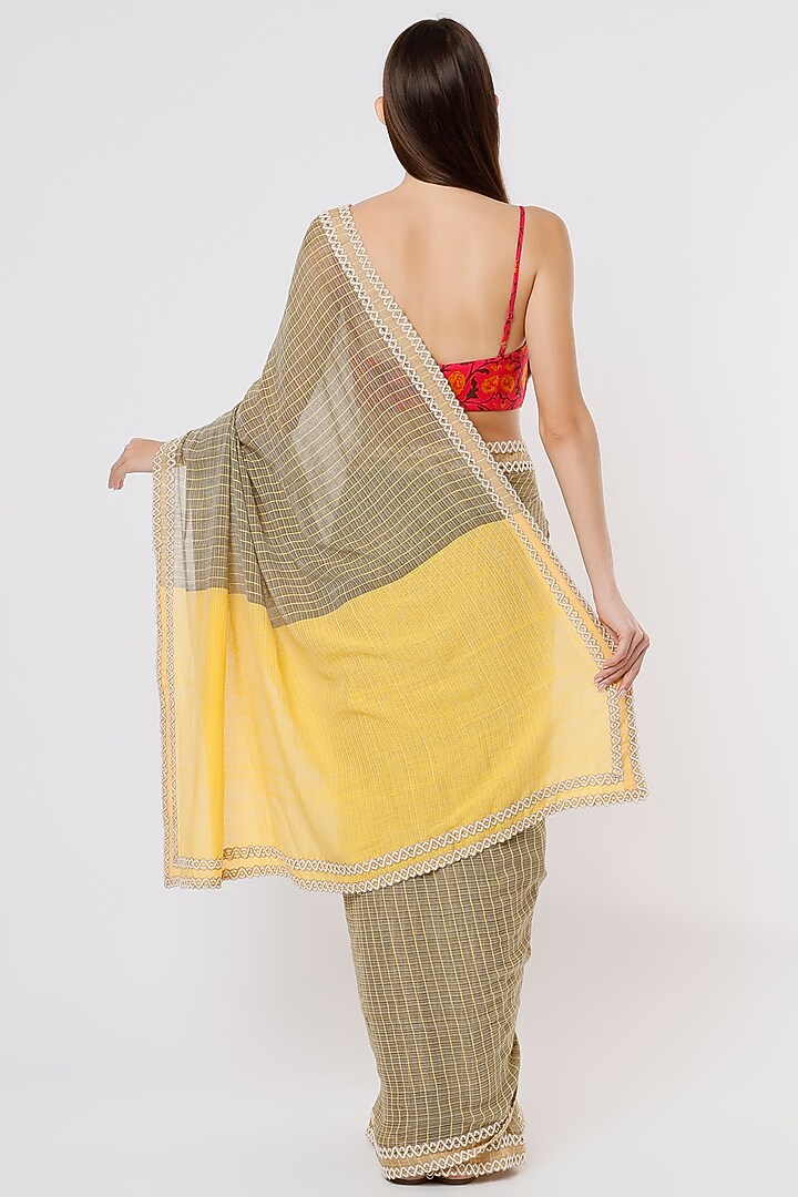 Olive & Yellow Linen Silk Handloom Festive Saree by Soumodeep Dutta at Pernia's Pop Up Shop