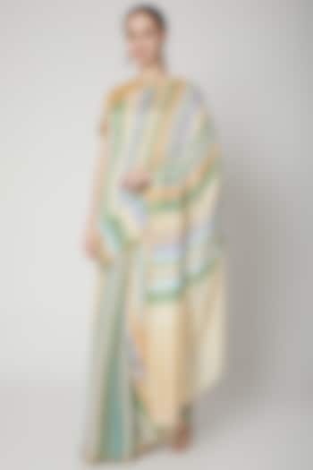Multi Colored Vertical Striped Saree Set by Soumodeep Dutta