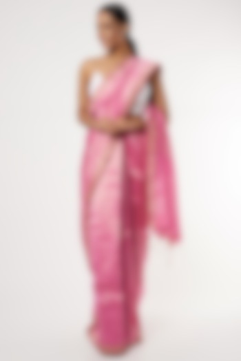 Pink Zari Handwoven Saree Set by Soumodeep Dutta