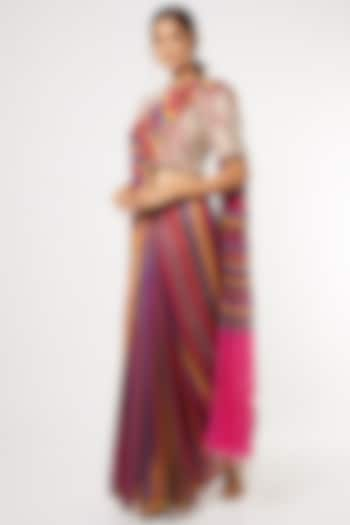 Multi Colored Handwoven Saree With Attached Blouse by Soumodeep Dutta at Pernia's Pop Up Shop