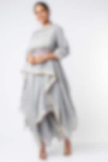 Grey Skirt Set With Hand Embroidered Belt by Soumodeep Dutta