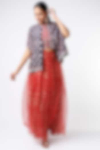 Red Organza Skirt Set by Soumodeep Dutta