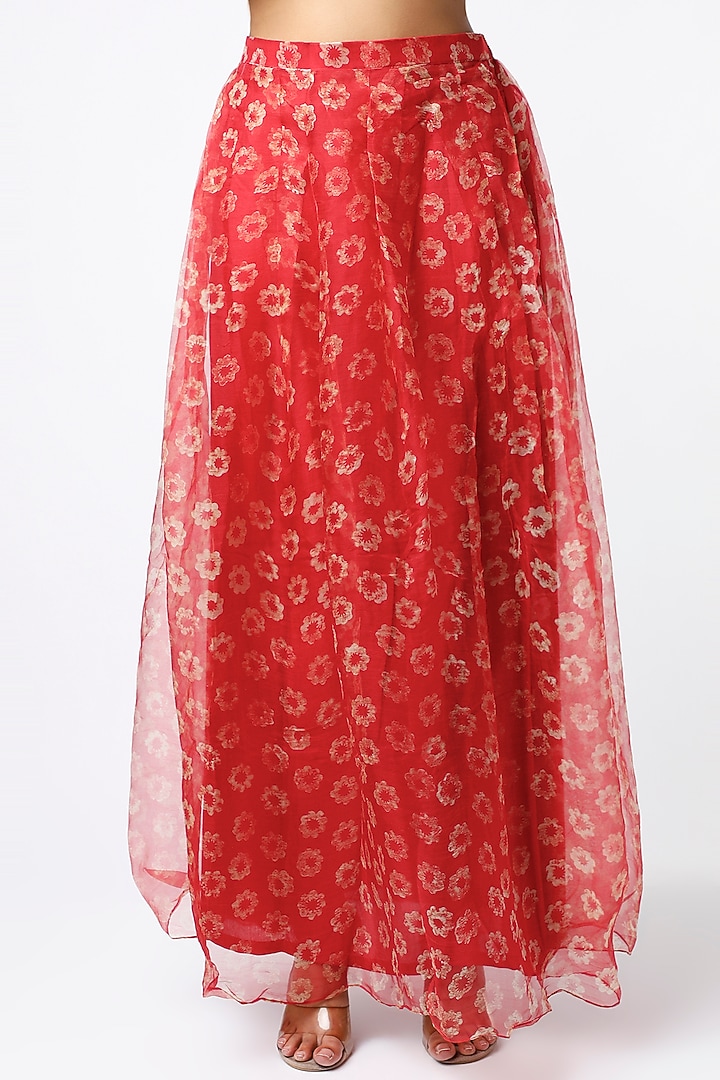 Red Organza Skirt Set by Soumodeep Dutta at Pernia's Pop Up Shop