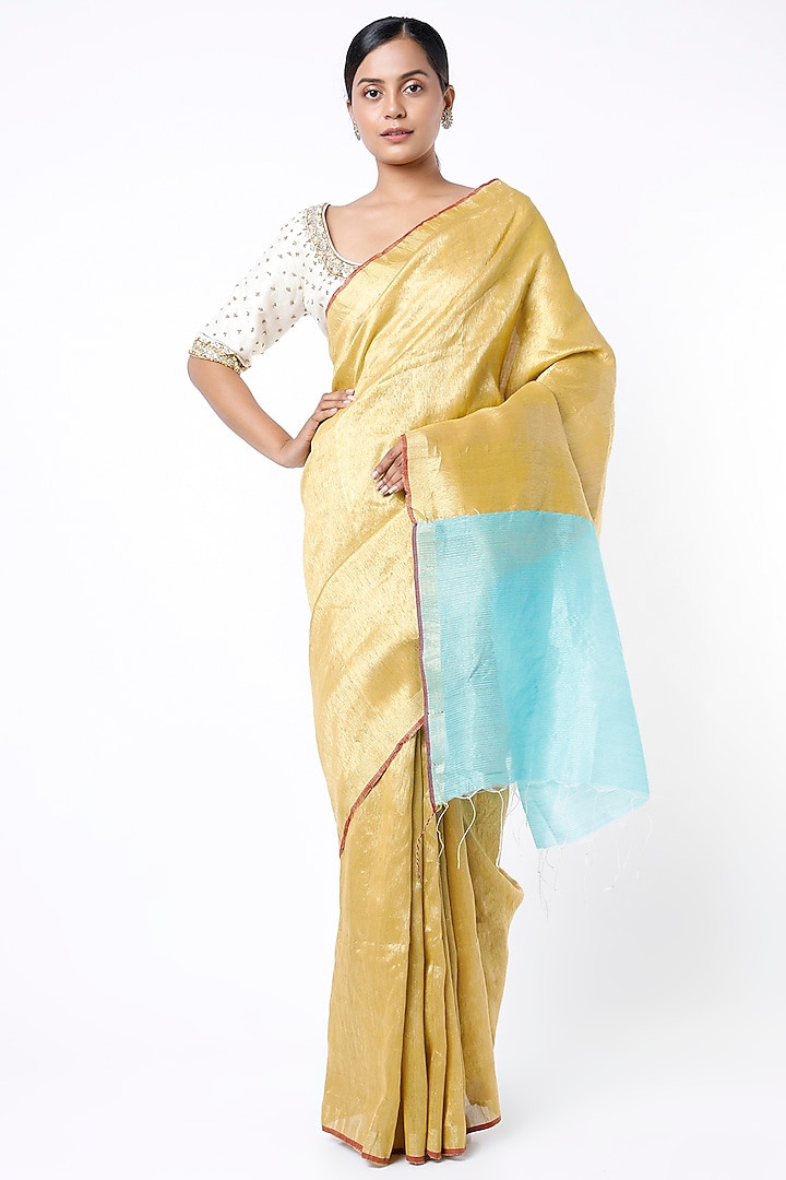 Golden Yellow Silk Handloom Saree by Soumodeep Dutta