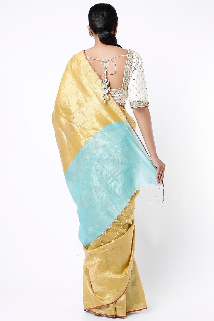 Golden Yellow Silk Handloom Festive Saree by Soumodeep Dutta at Pernia's Pop Up Shop