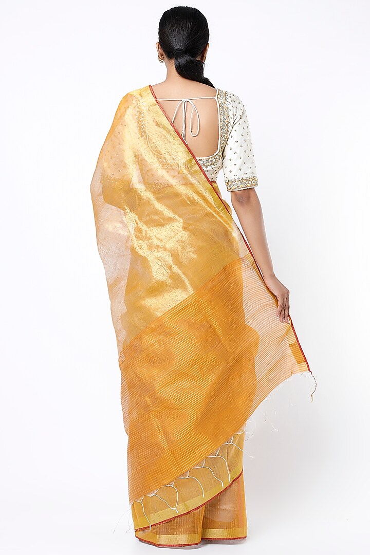 Golden Silk Handloom Festive Saree by Soumodeep Dutta at Pernia's Pop Up Shop