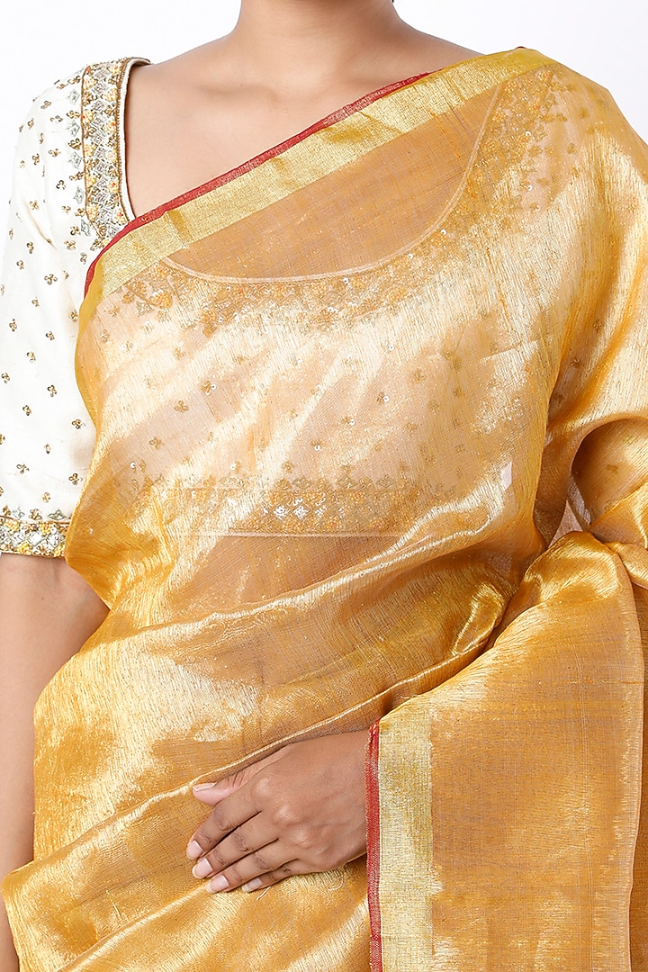 Golden Silk Handloom Festive Saree by Soumodeep Dutta at Pernia's Pop Up Shop