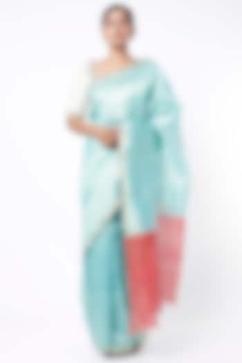 Sky Blue Silk Handloom Saree by Soumodeep Dutta