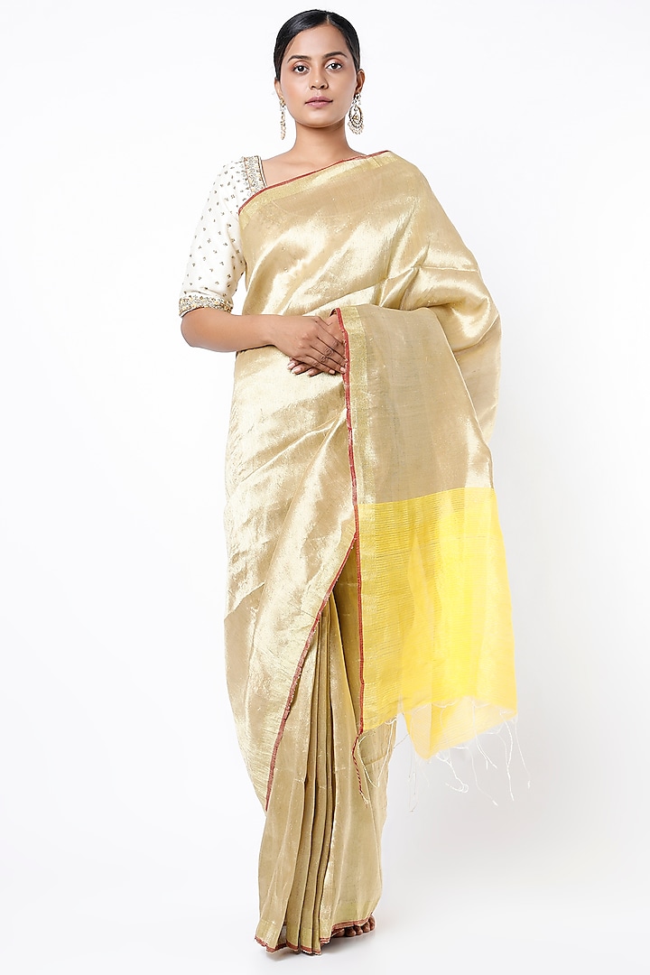 Golden Beige Silk Handloom Saree by Soumodeep Dutta