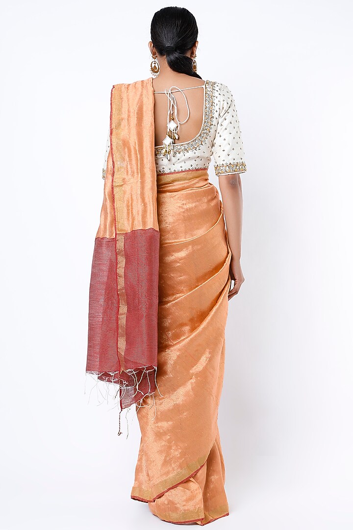Orange Silk Zari Handloom Festive Saree by Soumodeep Dutta at Pernia's Pop Up Shop