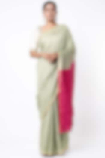 Light Olive Green Silk Handloom Saree by Soumodeep Dutta at Pernia's Pop Up Shop