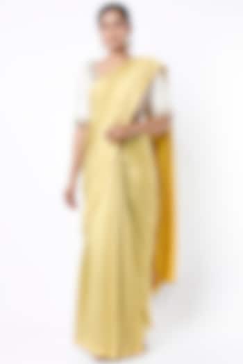 Light Yellow Silk Handloom Saree by Soumodeep Dutta
