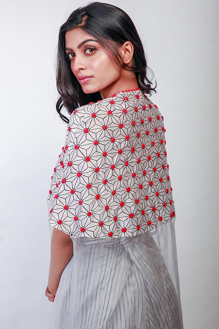Grey Embroidered Butterfly Skirt Set by Soumodeep Dutta at Pernia's Pop Up Shop