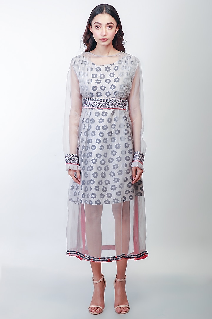 Grey Embroidered Dress by Soumodeep Dutta