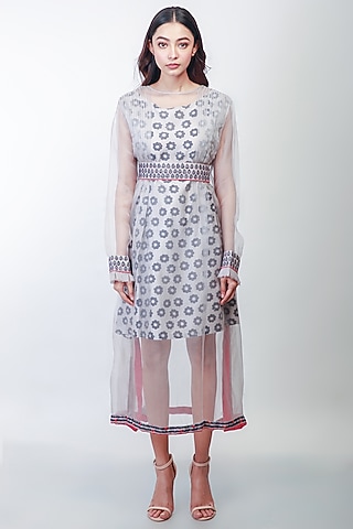 Grey Embroidered Dress by Soumodeep Dutta