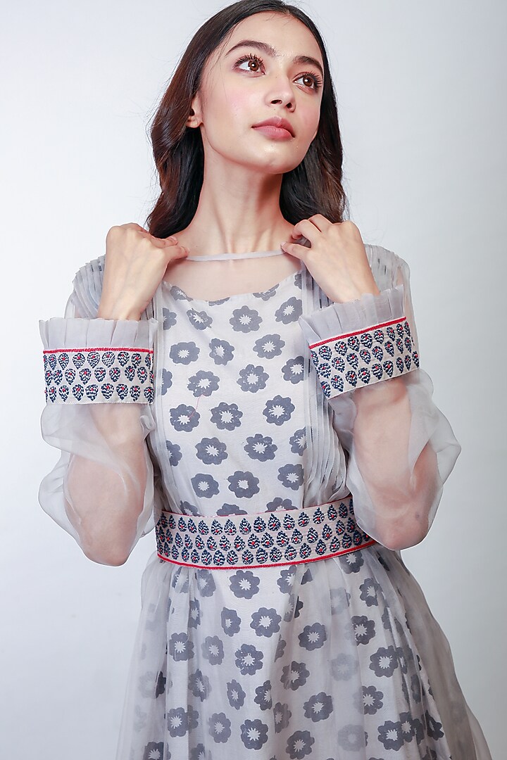 Grey Embroidered Dress by Soumodeep Dutta at Pernia's Pop Up Shop
