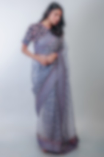 Grey Floral Printed Party Wear Saree Set by Soumodeep Dutta at Pernia's Pop Up Shop