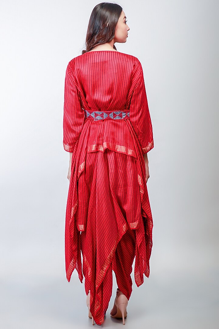 Red Embroidered Skirt Set by Soumodeep Dutta at Pernia's Pop Up Shop