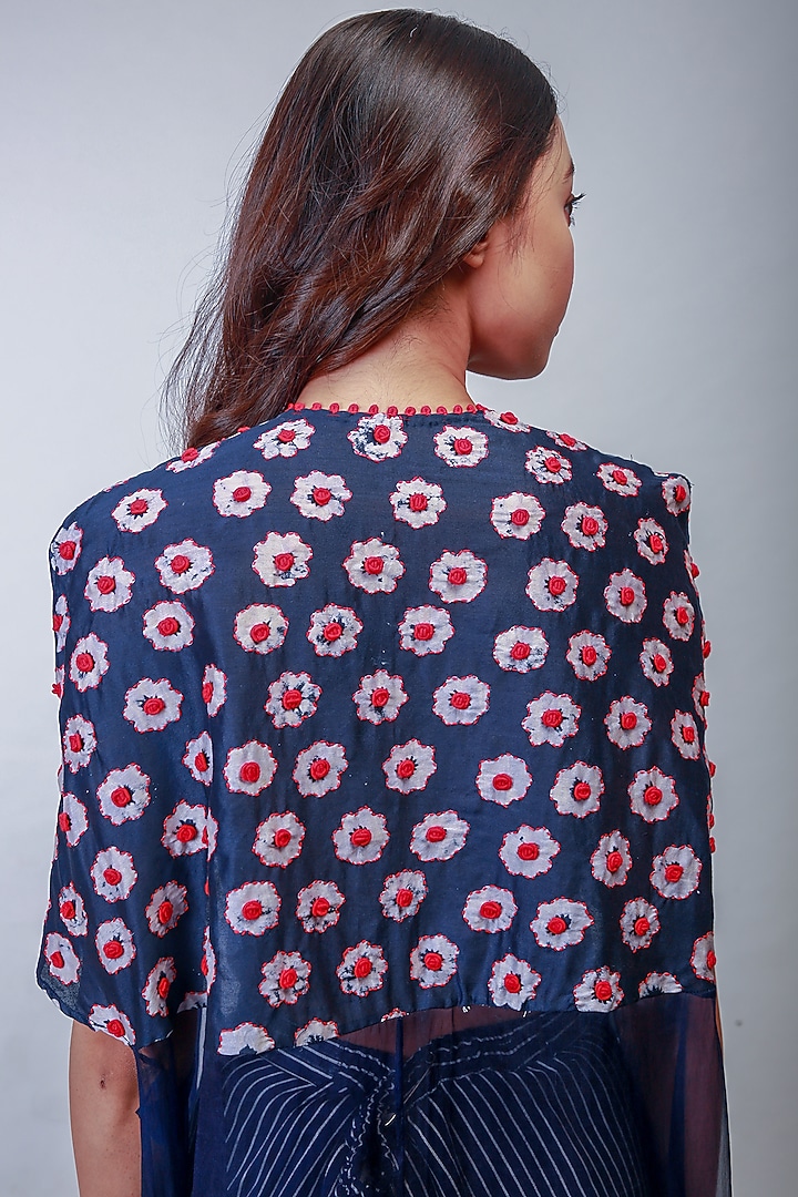 Indigo Blue Embroidered Skirt Set With Cape by Soumodeep Dutta at Pernia's Pop Up Shop