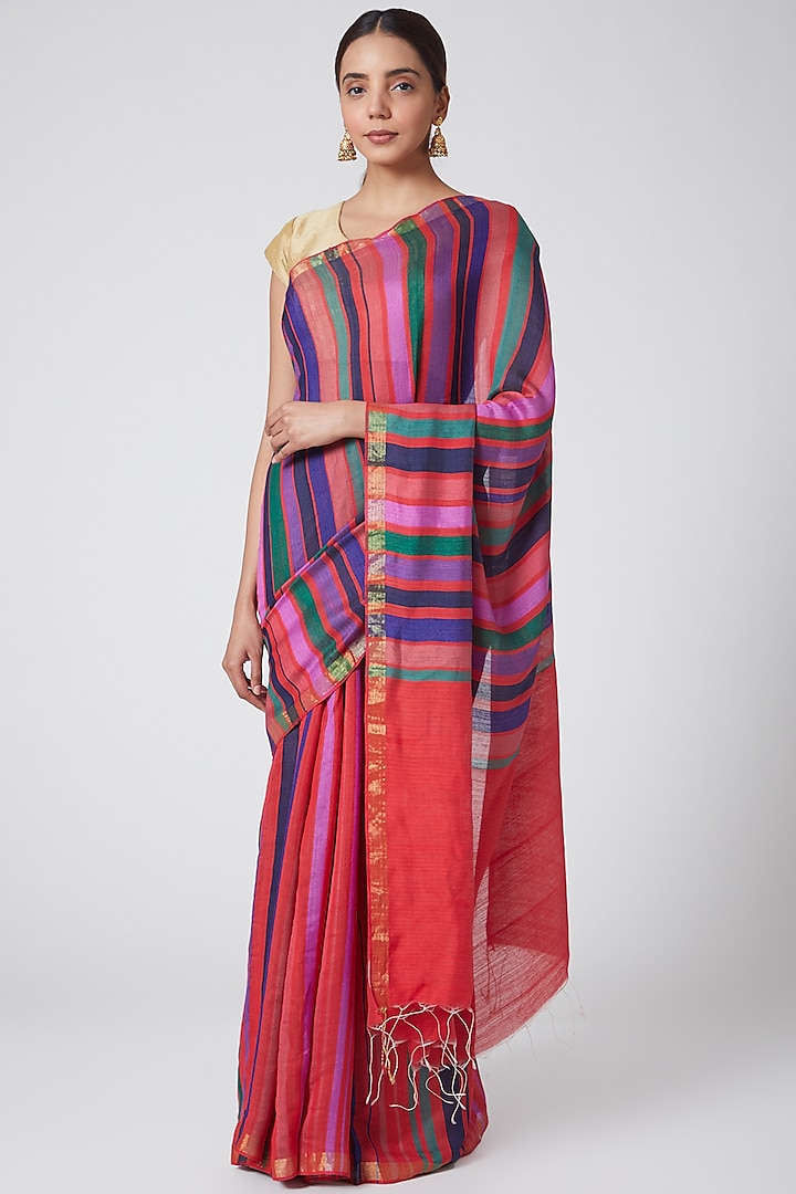 Multi Colored Hanwoven Silk Saree by Soumodeep Dutta