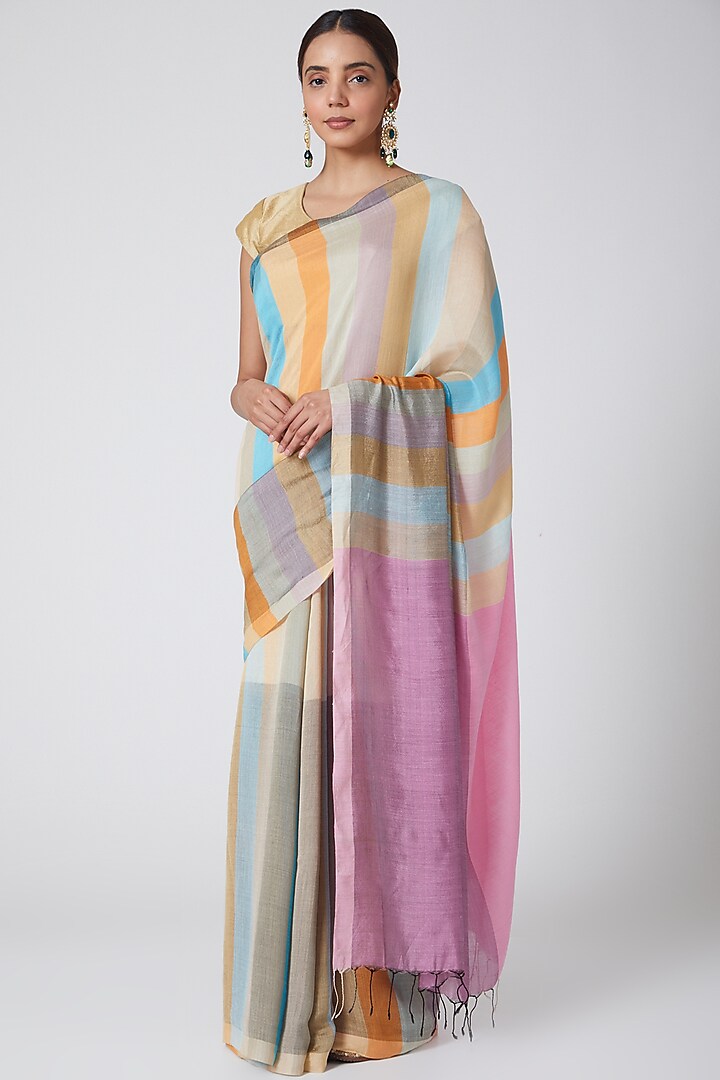 Multi Colored Handwoven Silk Saree  by Soumodeep Dutta