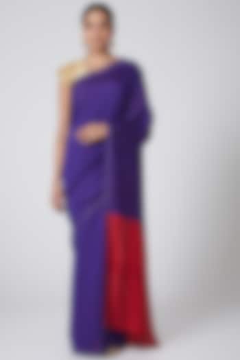 Royal Blue & Red Handwoven Silk Saree by Soumodeep Dutta