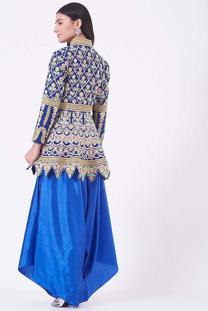 Cobalt Blue Blended Silk Dhoti Set by Sonali Gupta at Pernia's Pop Up Shop