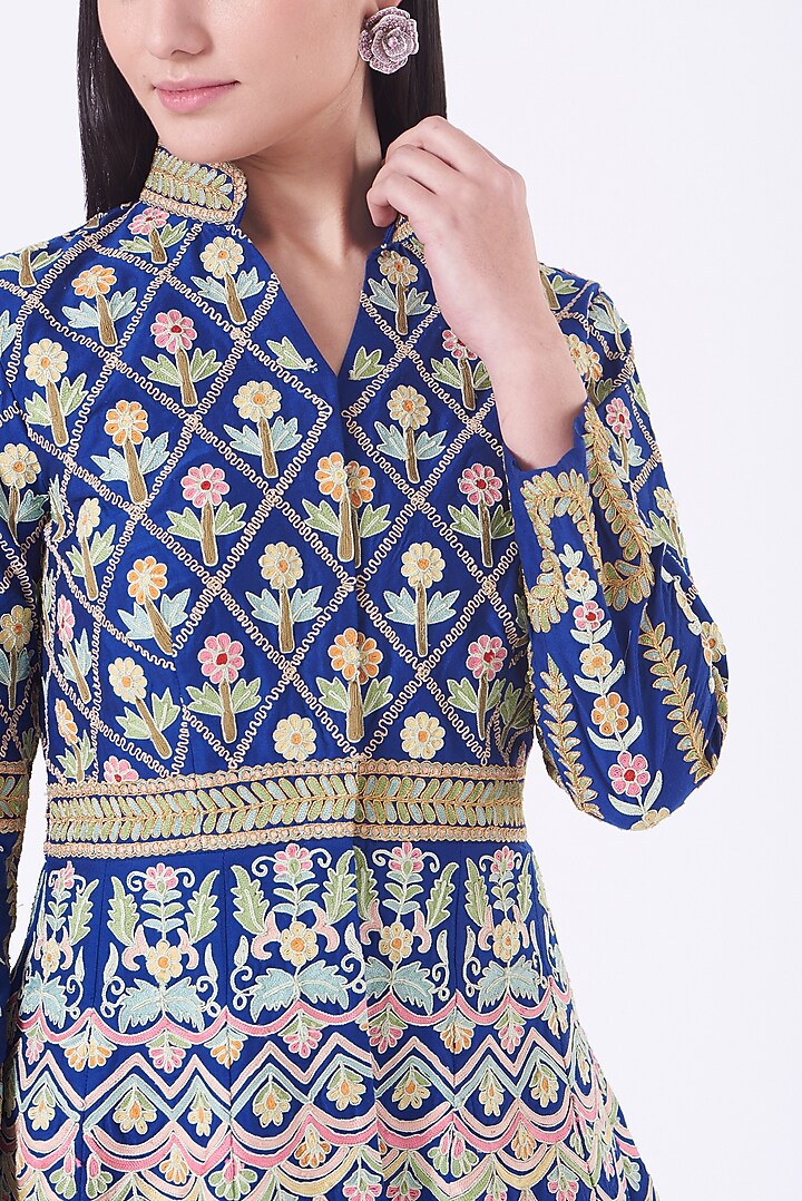 Cobalt Blue Blended Silk Dhoti Set by Sonali Gupta at Pernia's Pop Up Shop