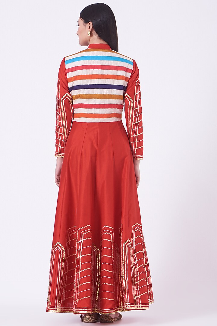 Red Blended Silk Wedding Anarkali Set by Sonali Gupta at Pernia's Pop Up Shop