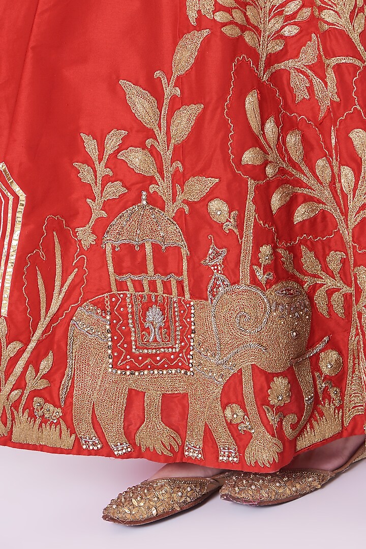 Red Blended Silk Wedding Anarkali Set by Sonali Gupta at Pernia's Pop Up Shop