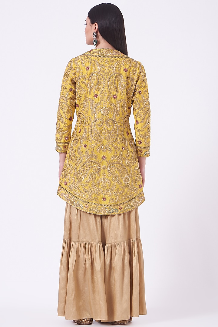 Aurora Yellow Embroidered Jacket Set by Sonali Gupta at Pernia's Pop Up Shop