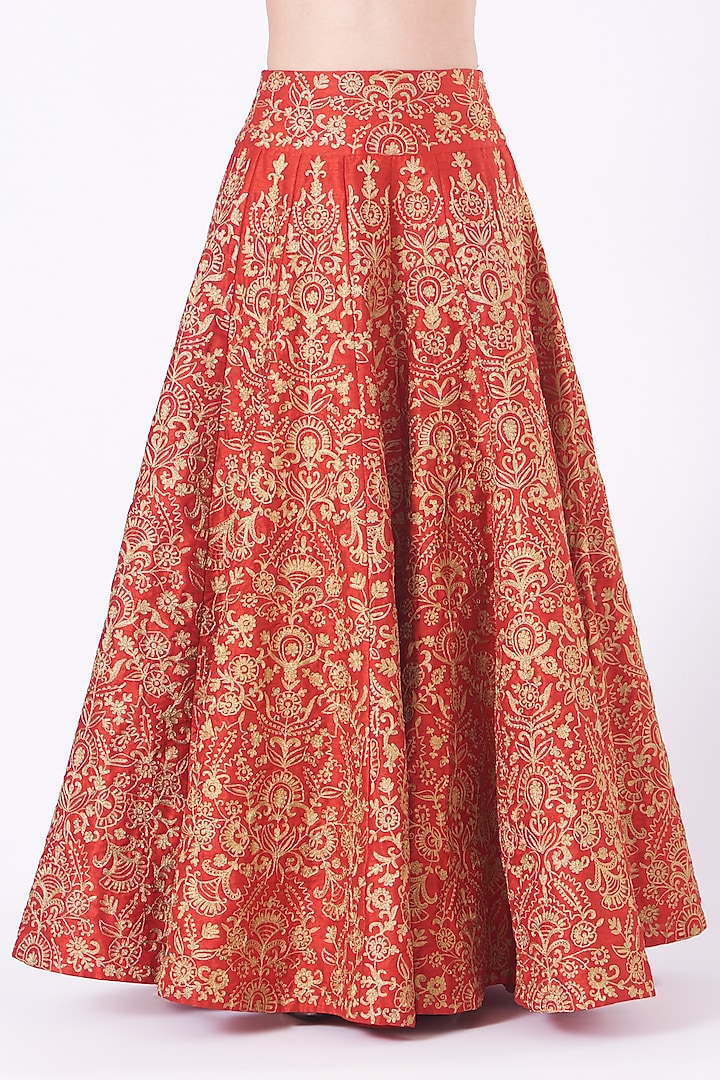 Coral Red Blended Silk Skirt Set by Sonali Gupta at Pernia's Pop Up Shop