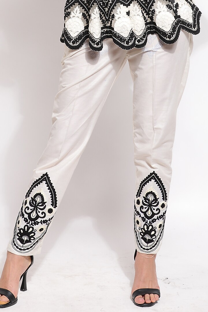 White Silk & Cotton Pencil Pant Set by Sonali Gupta at Pernia's Pop Up Shop