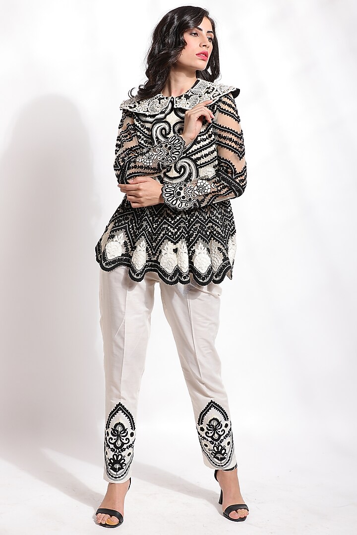 White Silk & Cotton Pencil Pant Set by Sonali Gupta at Pernia's Pop Up Shop