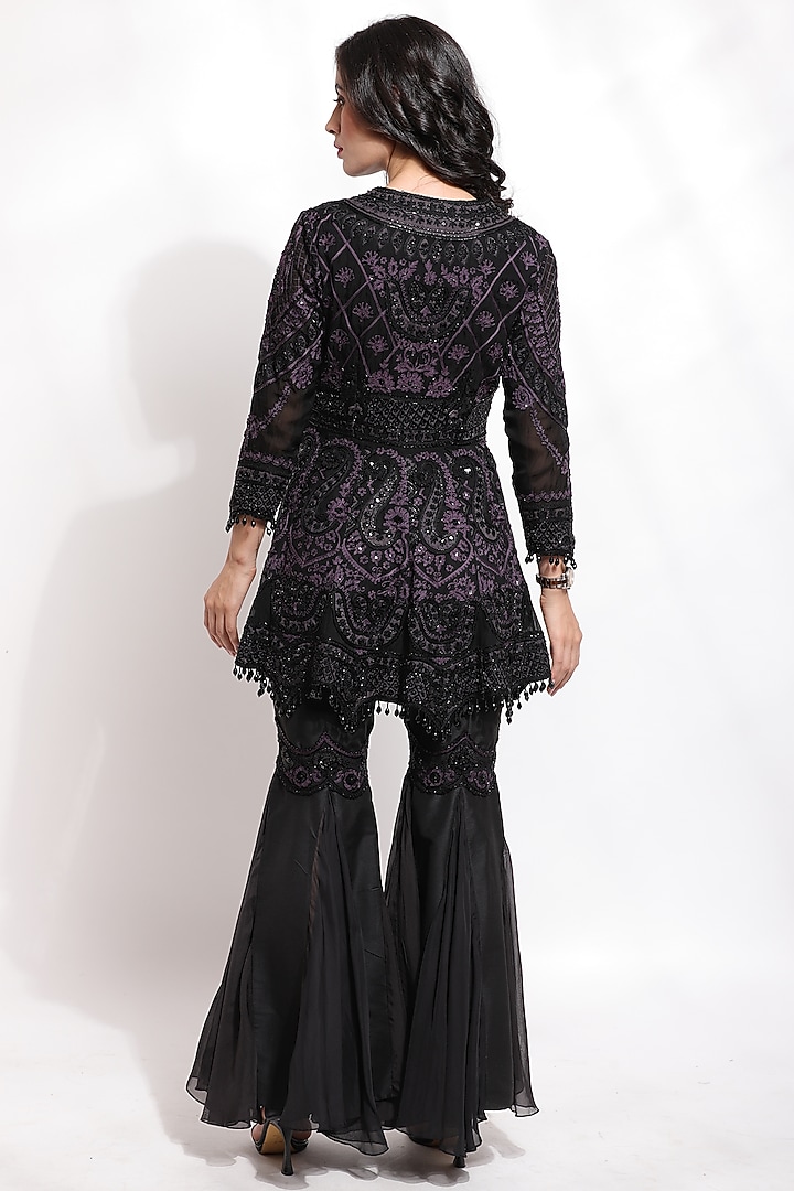 Black Silk & Cotton Bridal Sharara Set by Sonali Gupta at Pernia's Pop Up Shop