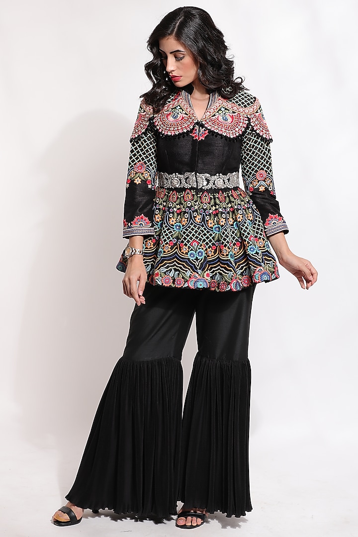 Black Silk & Cotton Sharara Set by Sonali Gupta at Pernia's Pop Up Shop