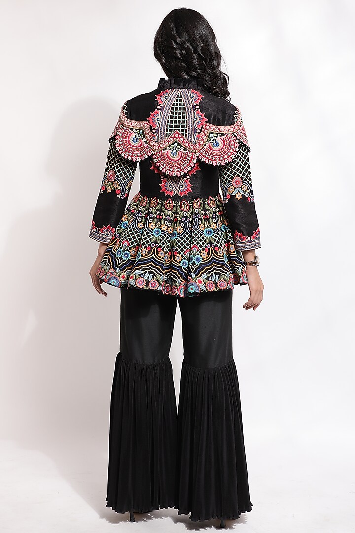Black Silk & Cotton Wedding Sharara Set by Sonali Gupta at Pernia's Pop Up Shop