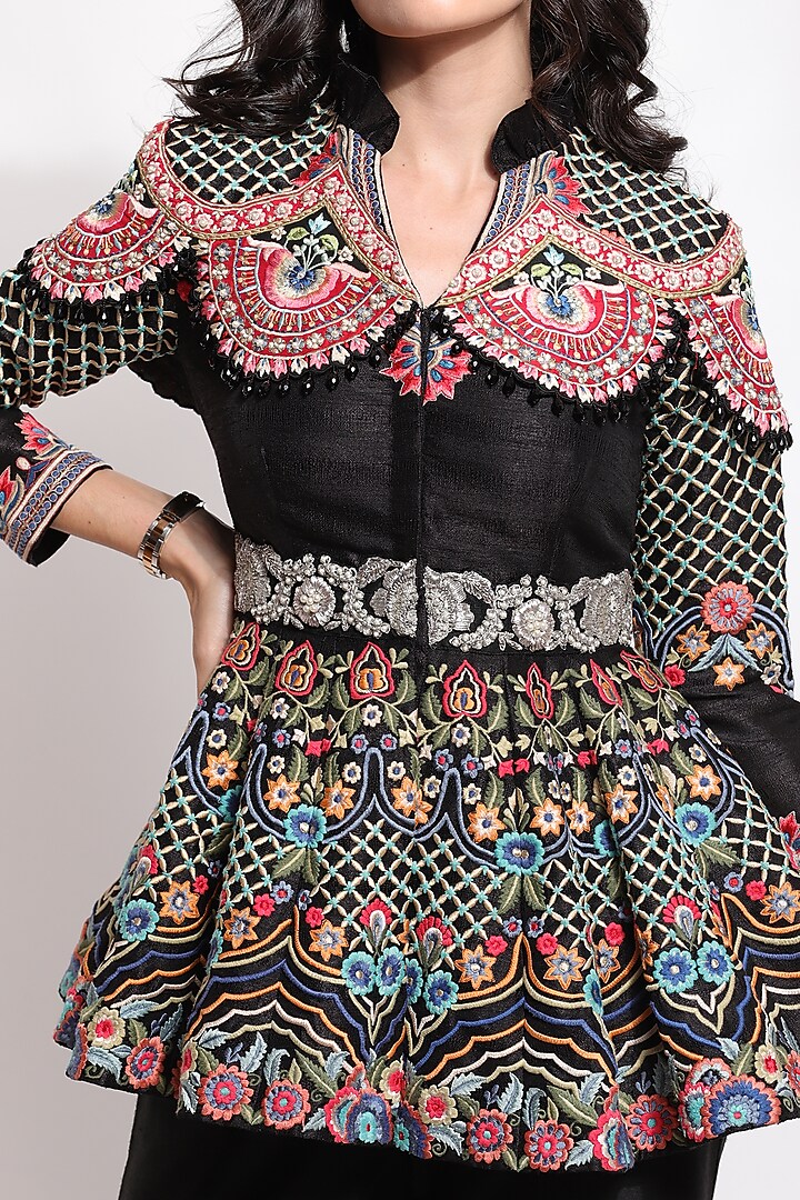 Black Silk & Cotton Wedding Sharara Set by Sonali Gupta at Pernia's Pop Up Shop