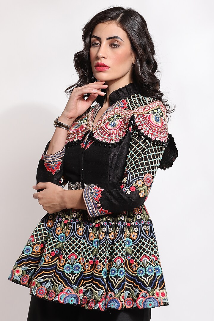 Black Silk & Cotton Wedding Sharara Set by Sonali Gupta at Pernia's Pop Up Shop