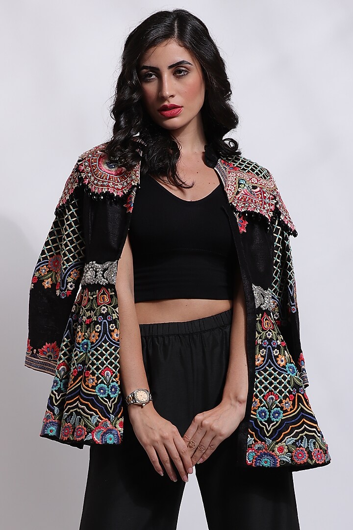 Black Silk & Cotton Wedding Sharara Set by Sonali Gupta at Pernia's Pop Up Shop